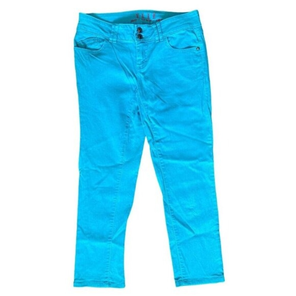 ELLE Turquoise Crop Jeans Women Size 4 Cropped Pants Bootcut Stretch Cotton